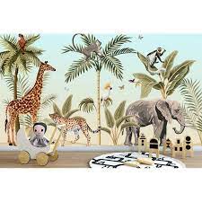 The fun print includes all the stars of a safari in a sweet silhouette style design and a fresh and fun. Safari African Animals Kids Room Wallpaper 2