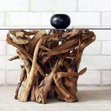 Square Reclaimed Teak Root Glass Top