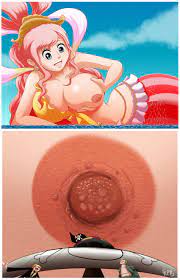 shirahoshi, one piece, absurdres, highres, huge filesize, 1girl, 2boys,  breast hold, breasts, close-up, giant, giantess, grabbing, grabbing  another's breast, grabbing own breast, large breasts, mermaid, monster  girl, multiple boys, nipples - Image