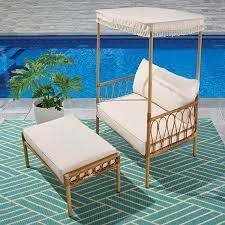 Wicker Outdoor Canopy Chair And Ottoman