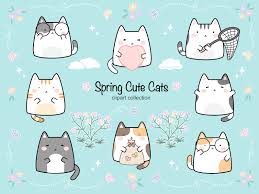 o spring cute cat clipart set