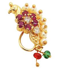 Biyu Maharashtrian Style Peacock Ruby Gold Plated Non