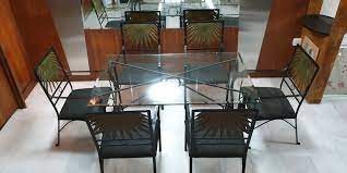 Large Wrought Iron Glass Dining Table