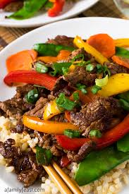 beef teriyaki and vegetables a family