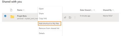 how to add shortcuts to shared folders