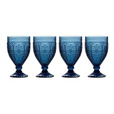12 Oz Blue Indigo Goblet Glass Set