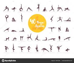 40 yoga asanas with names stock vector