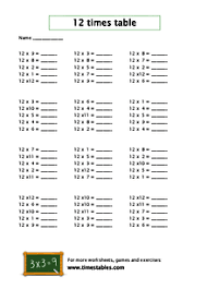free 12 times table worksheets at