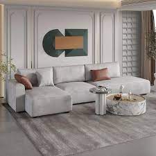 J E Home 145 67 In W Square Arm 3 Piece Technology Fabric L Shape Modern Design Leather Corner Sectional Sofa In Beige