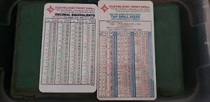 Details About Vintage Cleveland Twist Drill Co Decimal Equivalent Card Tap Size Card 1of Each