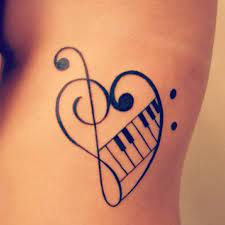 Here the tattoo artist cleverly tattooed a large size music note tattoo using a music symbony. Black Music Note And Heart Tattoo On Side Rib