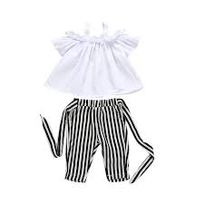 Kids Baby Girl Summer Outfits Clothes Tops T Shirt Stripe Pants 2pcs Outfits Set