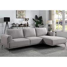 Furniture Of America Redfield 112 38 In W Polyester L Shaped Sectional In Gray And Care Kit Gray With Care Kit