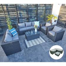 Gbp prices are indicative, correct euro pricing is shown in the checkout. Vancouver 7 Seater Rattan Garden Sofa Set In Black