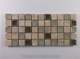 Square Travertine Mix Crackle Glass Ceramic Mosaic Tile