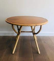 Round Rattan Coffee Table With Wooden