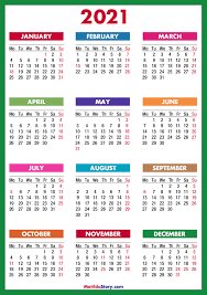Christian, catholic, jewish & muslim. 2021 Calendar With Holidays Printable Free Colorful Blue Green Monday Start Matildastory Com