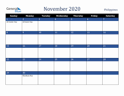 november 2020 philippines holiday calendar