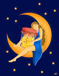 Иллюстрация Девушка на луне со звездами в стиле 2d, книжная