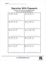 Operations With Exponents Worksheets