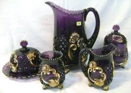Victorian 5pc Amethyst Glass Table Set