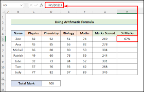 calculate percene of marks in excel