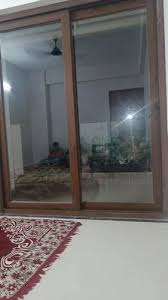 Brown Wooden Frame Glass Sliding Door