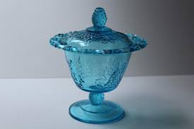 Vintage Blue Glass Candy Dish Open