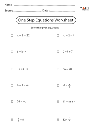 One Step Equations Worksheets Math Monks