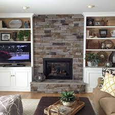 Stacked Stone Fireplace Look