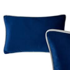 velvet oblong cushion navy blue grey