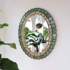 Beautiful Turquoise Mirror 70cm Oval