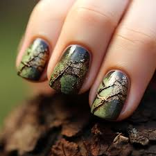 mossy tree bark nails design earthy