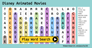 word search on disney animated s