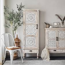 Distressed White Wood Display Cabinet