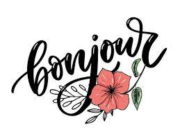 Premium Vector | Bonjour lettering with flower