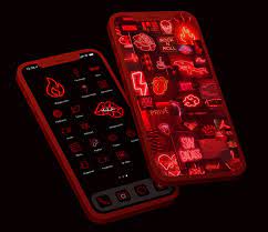 red neon app icons for ios 14 android