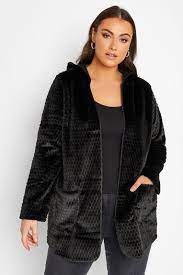Plus Size Black Faux Fur Hooded Jacket