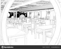 Render Black And White Sketch Of The Chinese Restaurant