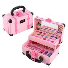 imshie washable cosmetic set kids s makeup kit fold out play vanity makeup toy palette box with mirror lipstick for s size 69 in other