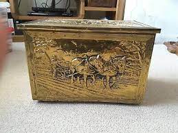 Antique Brass Wood Coal Box Scuttle Log