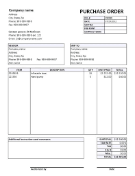 Purchase Order Form Template Excel Room Service Breakfast