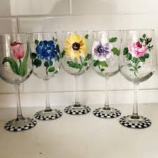 Hand Painted Flower Wine Glasses