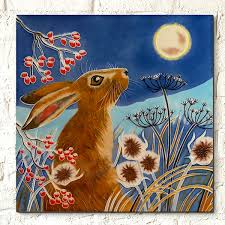 Ceramic Tile Wall Art Frost Moon Hare