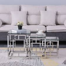 Silver Square Nesting Glass End Tables