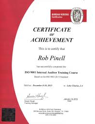 Rob Pinell Iso 9001 2015 Training Certificate