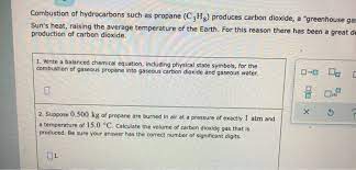 combustion of hydrocarbons such as