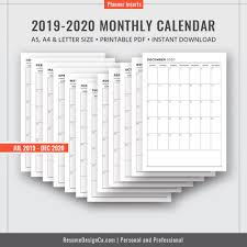2019 2020 Monthly Calendar Monthly Planner Monthly Agenda