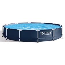intex 28211st 12 foot x 30 inch metal frame round 6 person outdoor backyard above ground swimming pool with krystal klear filter cartridge pump navy