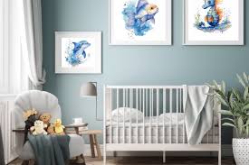 Watercolor Ocean Themed Nursery Wall